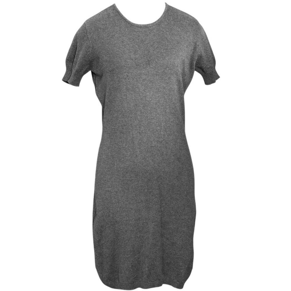VTG A Line Anne Klein 100% Cotton Sweater Dress Sz S Gray Minimalist Preppy Twee